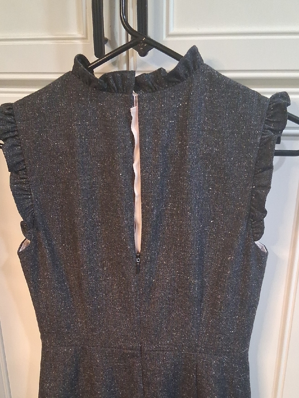 Rebecca Taylor Grey Herringbone Ruffle Sheath Dress - Picture 9 of 10